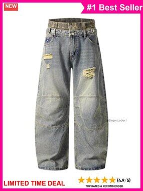 Double Waist Baggy Wide Leg Camo Patchwork High Rise Denim Jeans